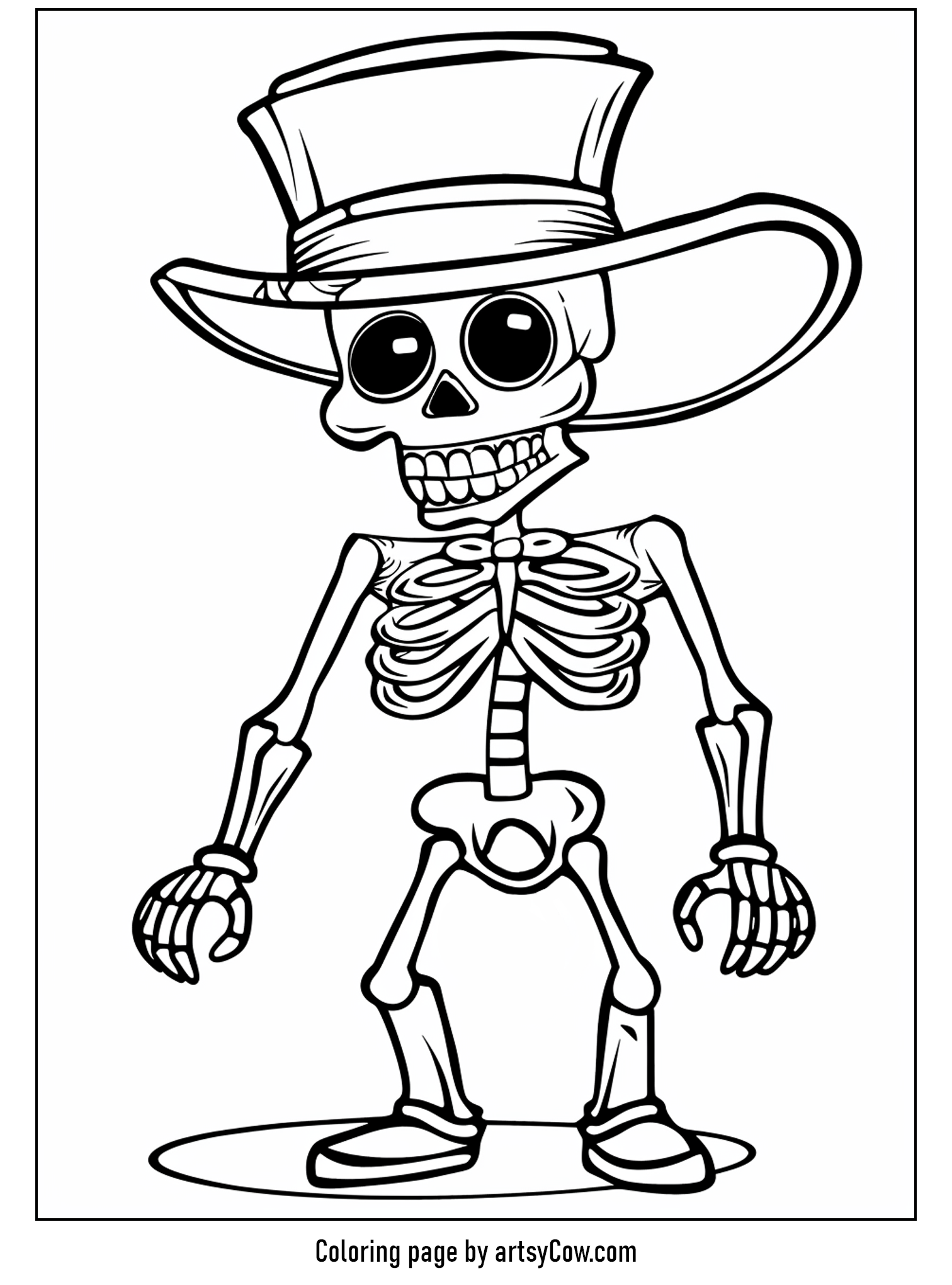 free halloween coloring pages for kids and adults, Skeleton in Stylish Top Hat